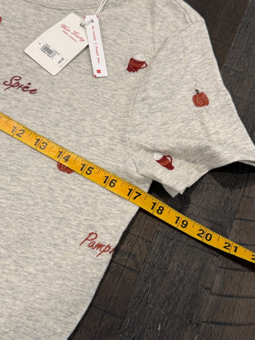 Lucky Brand Women’s Gray Fall Themed T-Shirt Short Sleeve Crew Neck Embroidered - Picture 15 of 16